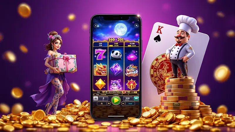 Tampilan permainan slot CAKRABOLA dengan reel dan simbol warna-warni