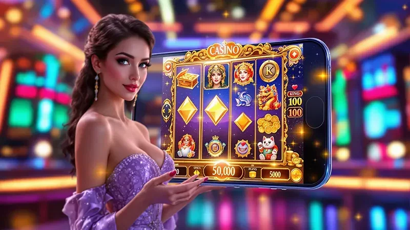 Tampilan video slot bertema dengan reel dan efek animasi