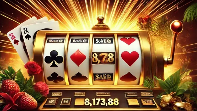 Reel slot digital dengan simbol bonus pada layar permainan